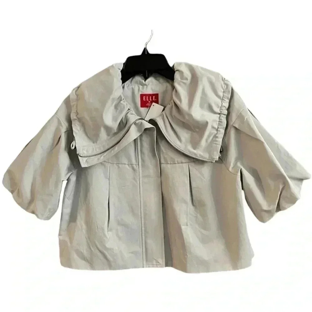 Elle Light Gray Cropped Jacket with Wide Collar